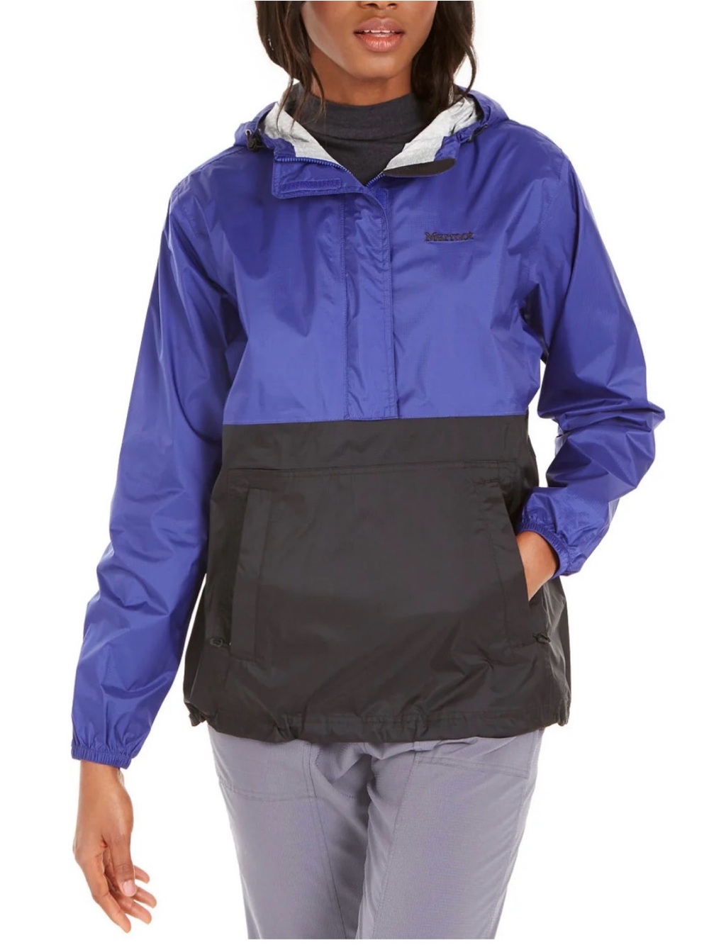 Marmot Blue & Black PreCip Eco Hooded Packable Jacket